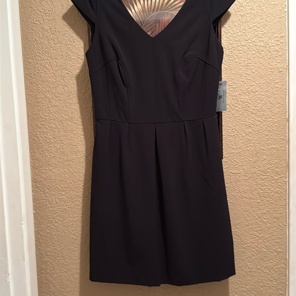 NWT Worthington Rich Black Pleated Sheath Dress with Cap Sleeves. Size 6.